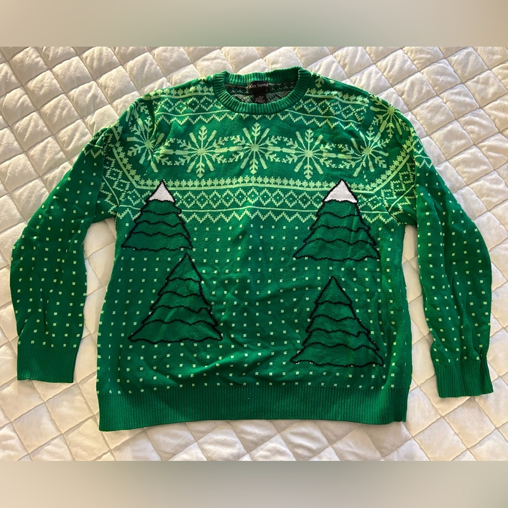 Rare Men’s Alex Stevens Green Pullover Cotton Christmas Tree Sweater XL